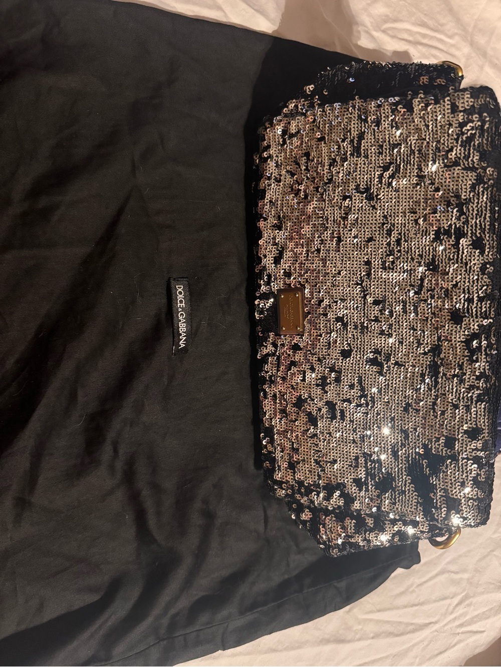 Dolce & Gabbana Black and Gold Sequin Shoulder Bag